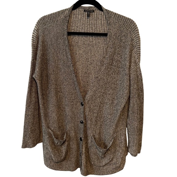 Eileen Fisher Sweaters - Eileen Fisher Women's Black and Cream Grandpa Cardigan Sweater in Size‎ L